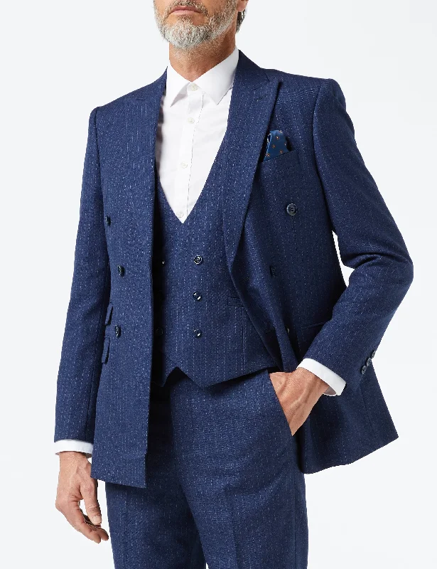 Cool Comfort BLUE DOUBLE BREASTED PINSTRIPE JACKET & WAISTCOAT