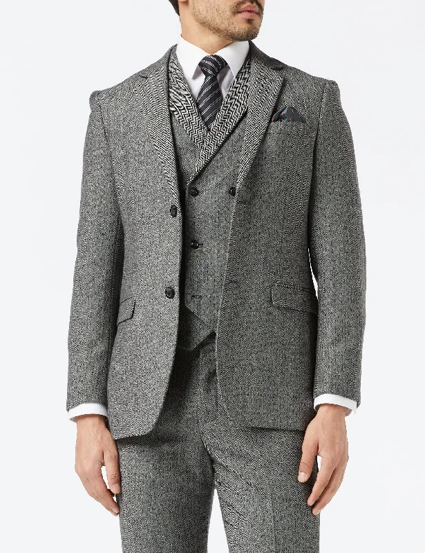 Trendy Comfort JAX - GREY HERRINGBONE TWEED JACKET