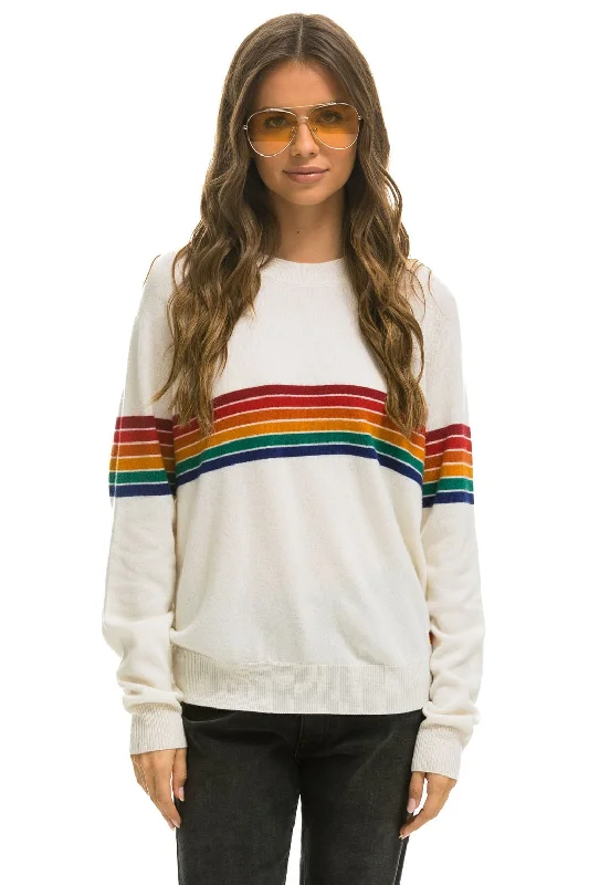 Urban Comfort RAINBOW STRIPE 6 UNISEX LIGHT CASHMERE SWEATER - SNOW