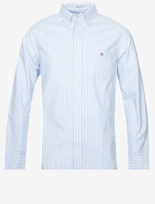 Comfortable Pants Regular Oxford Stretch Stripe Shirt Light Blue