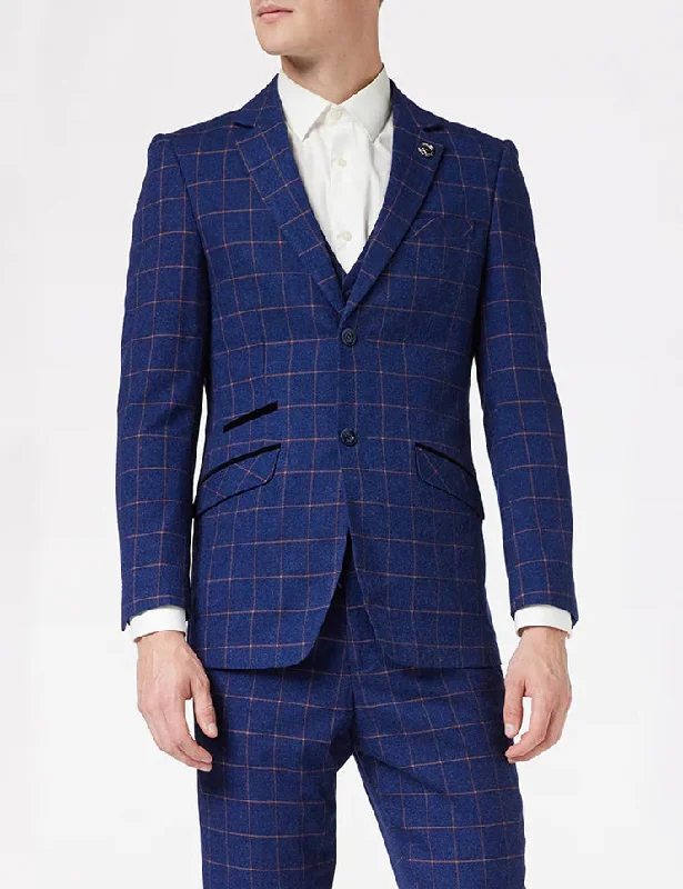 Smart Wear ORANGE WINDOW CHECK ON BLUE JACKET & WAISTCOAT