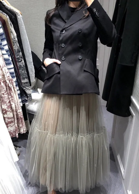 Exquisite Details Plus Size Italian Grey wrinkled tulle Skirts Spring