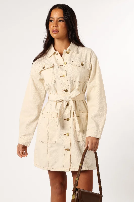 Classic Style Otto Long Sleeve Mini Denim Dress - Sand
