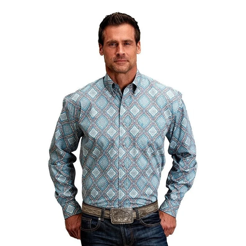 Versatile Looks Stetson Western Shirt Mens L/S Medallion Turquoise 11-001-0526-2057 BU