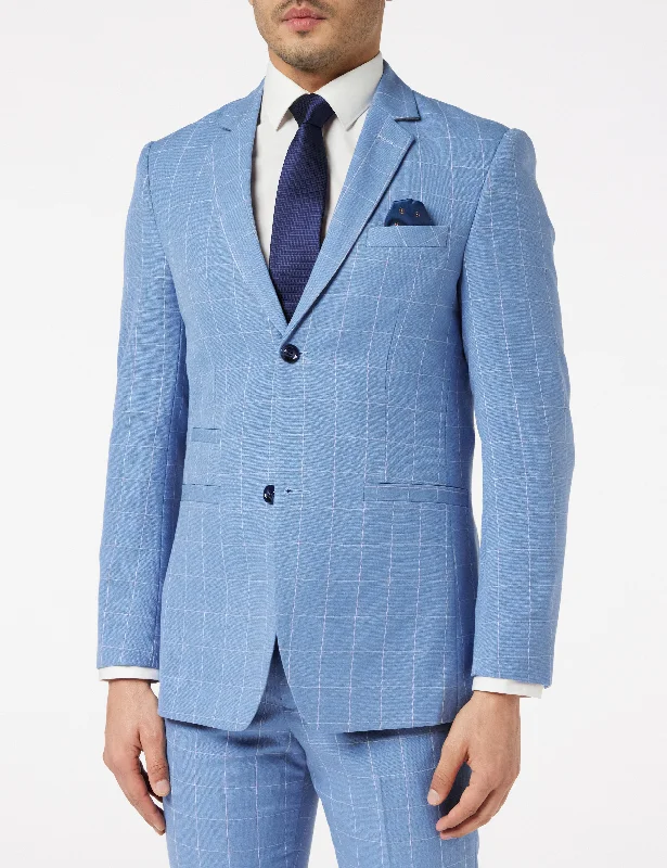 Fashion Basics GABIN - SKY BLUE WINDOWPANE CHECK JACKET & WAISTCOAT