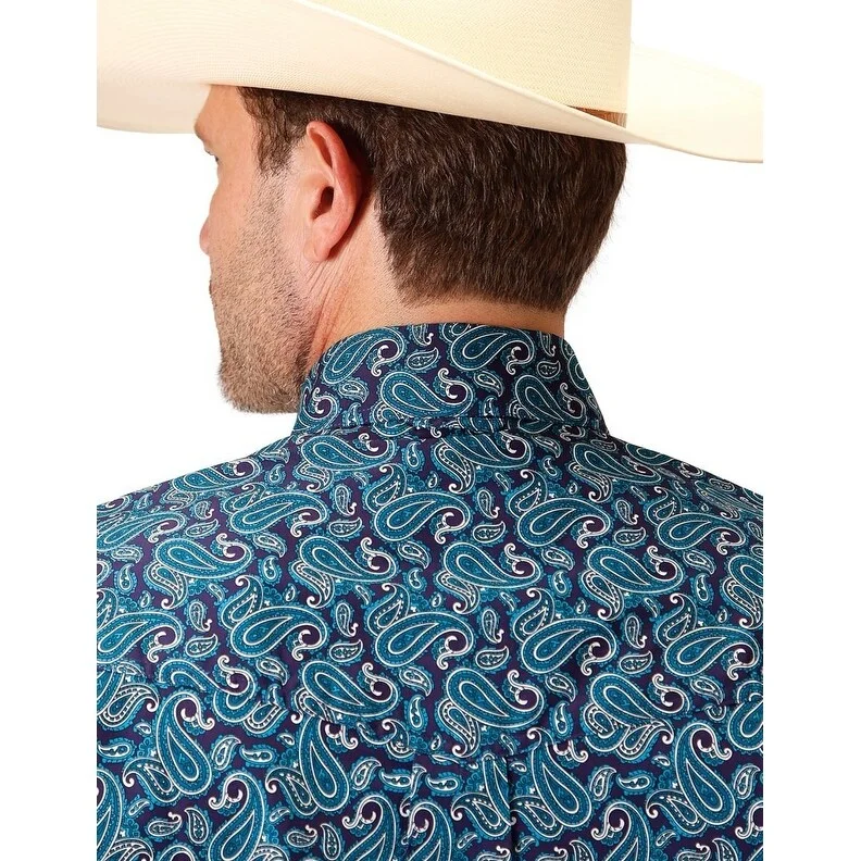 Smart Casual Roper Western Shirt Mens S/S Paisley Print Teal 03-002-0325-2009 GR