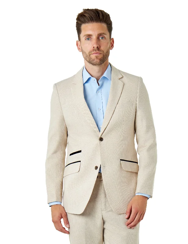 Soft Layers CALIX – Cream Wool Mix Herringbone Tailored Blazer