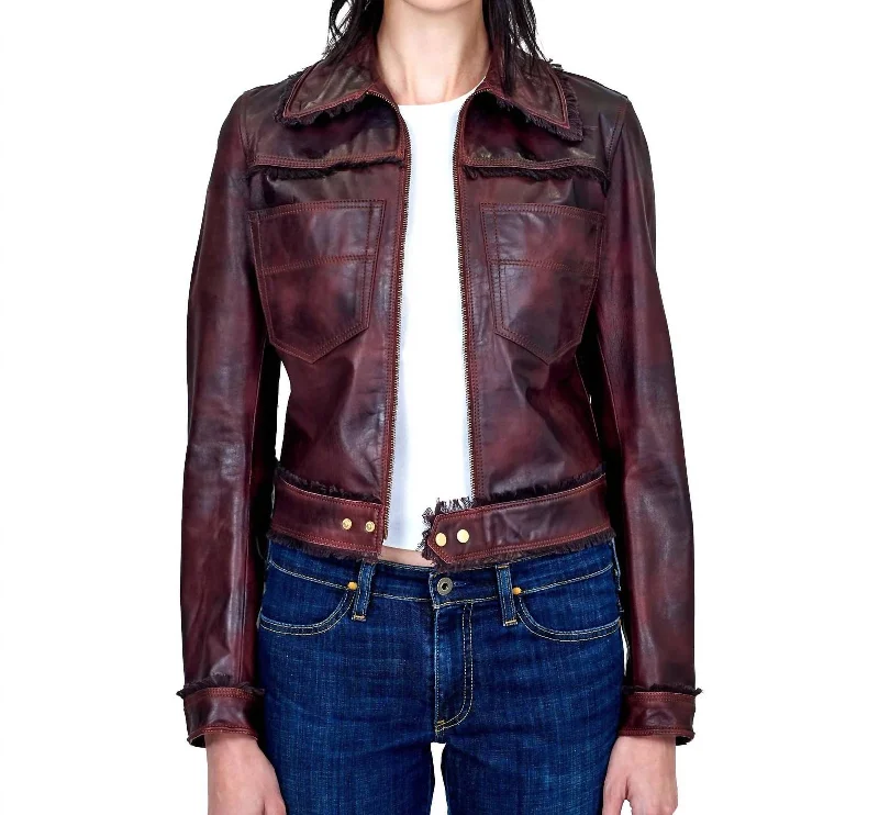Exquisite Tailoring Vintage Leather Jacket In Port