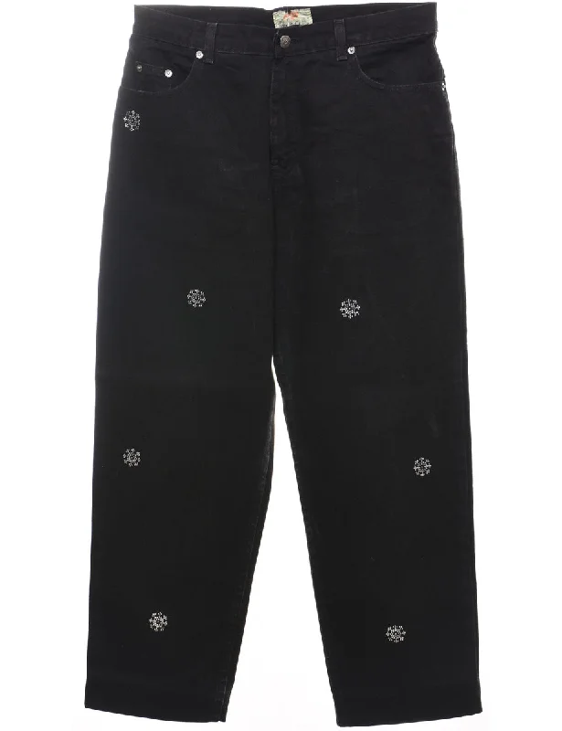 Personal Design Black Tapered Snowflake Embellished Jeans - W32 L2
