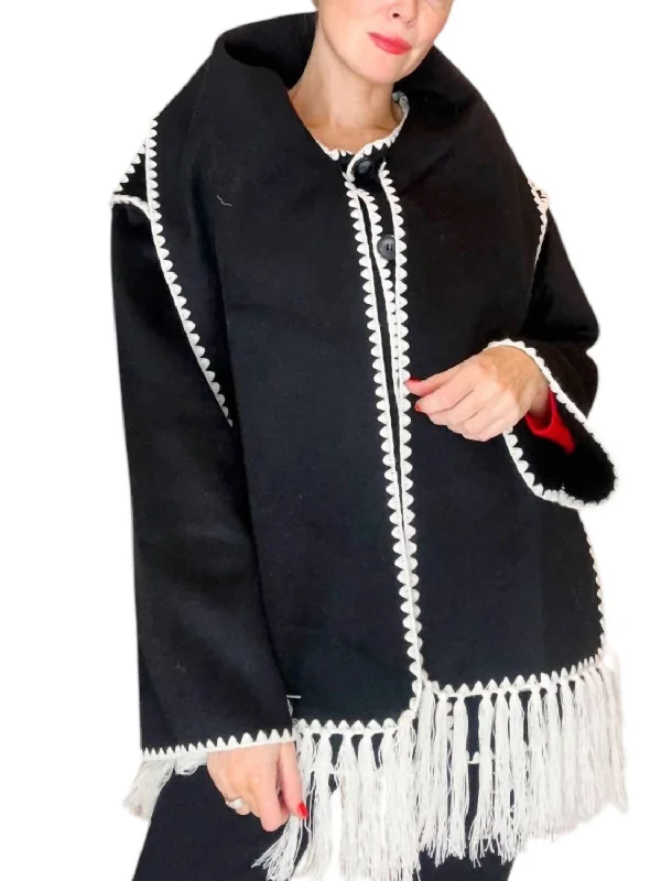 New Products Coat With Scarf Collar In Black