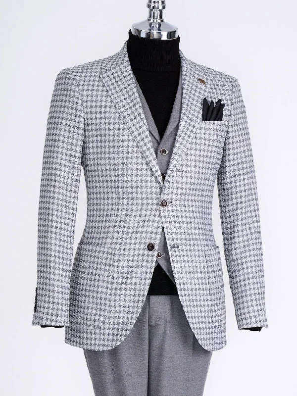 Everyday Outfits Grey Plaid Slim-Fit Suit 3-Piece