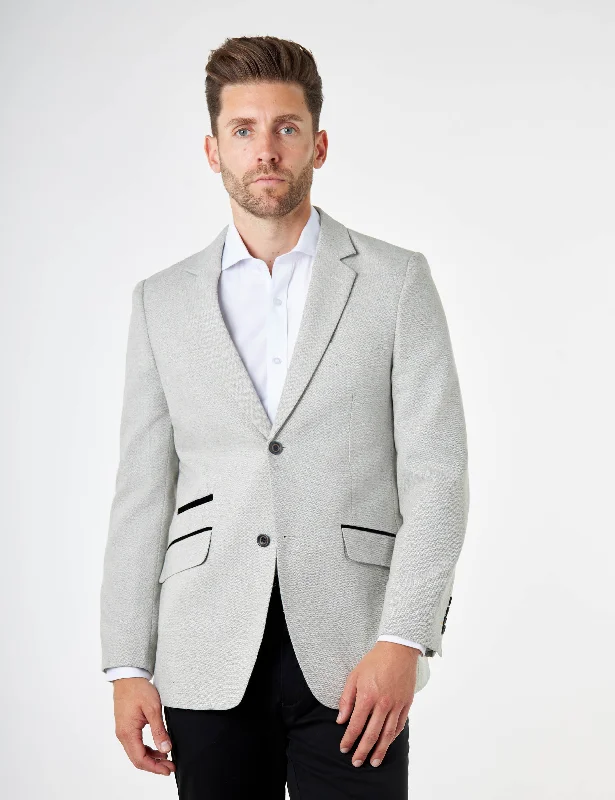 Sporty Chic CALIX – Grey Wool Mix Herringbone Tailored Blazer