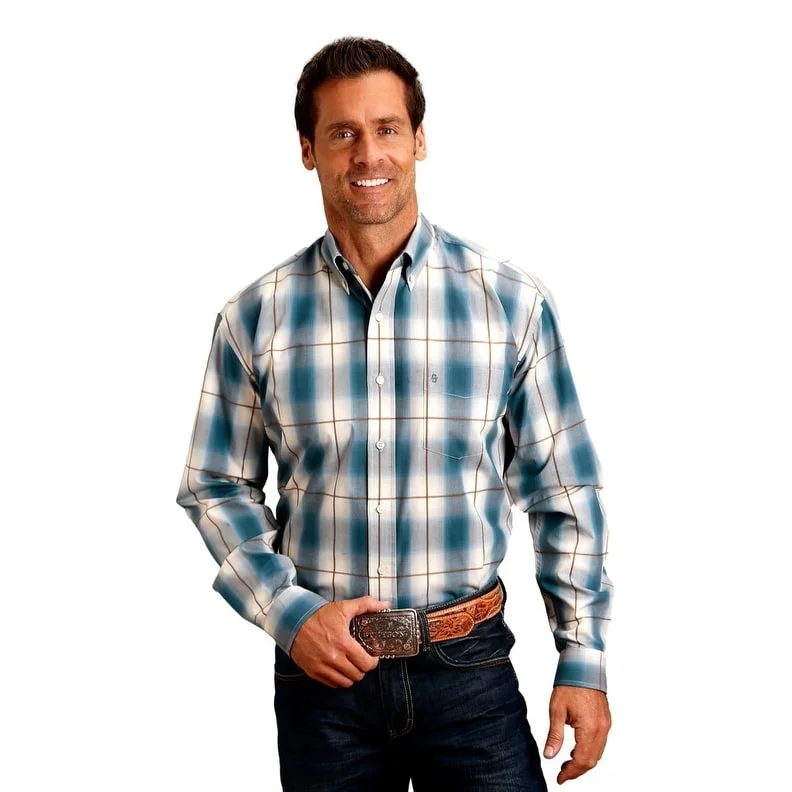 Bright Shirts Stetson Western Shirt Mens L/S Ombre Plaid Blue 11-001-0579-1057 BU