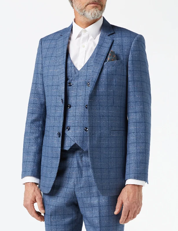 Puffer Jackets HECTOR - BLUE WINDOWPANE CHECK JACKET & WAISTCOAT