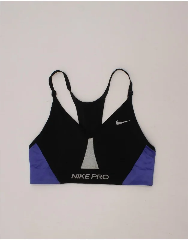 End Of The Year NIKE Womens Dri Fit Sport Bra Top UK 8 Small Black Colourblock