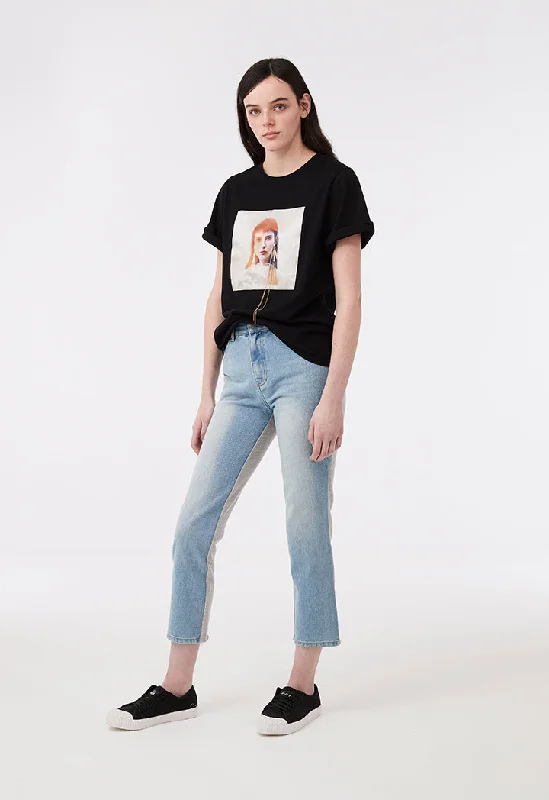Leather Pants Mix Denim Jersey Pants