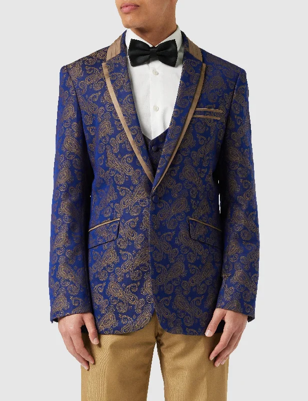 Casual Chinos NAVY GOLD BROCADE WEDDING JACKET & WAISTCOAT
