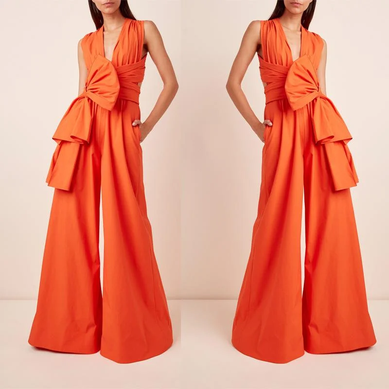 Classic Style Sexy Halter Bowknot Loose Women Jumpsuits