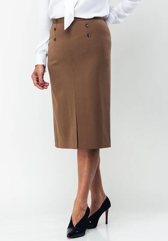 High-end Customization Christina Felix Button Trim Wool Blend Skirt, Beige