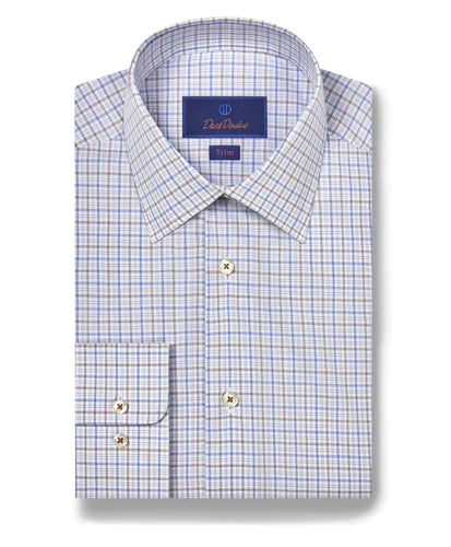 Jogging Jackets David Donahue Blue & Dune Poplin Check Dress Shirt (Trim Fit)
