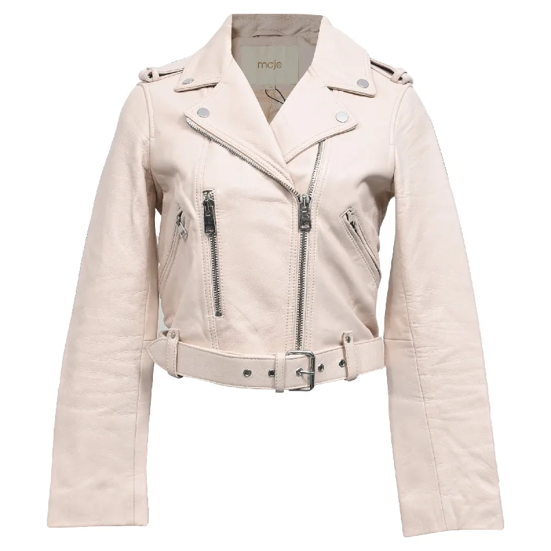 Elegant Design Maje Biker Jacket in Pastel Pink Leather