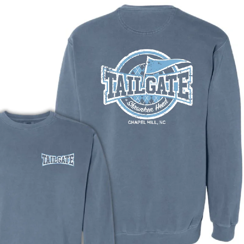 Street Hoodies TAILGATE by Shrunken Head Logo Comfort Colors Adult Crewneck in Blue Jean