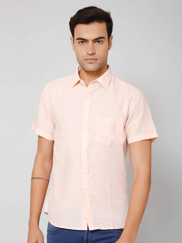 Streetwear Look Men's Light Peach Casual Plain Half Sleeve Shirt