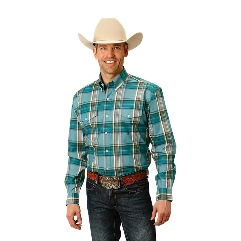 Casual Comfort Roper Western Shirt Mens L/S Spring Plaid Green 03-001-0378-3009 GR