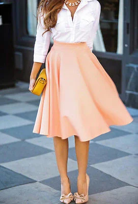 Personal Design Womens Summer High Waisted Skater Full Circle Pleated A-Line Ladies Midi Skirt