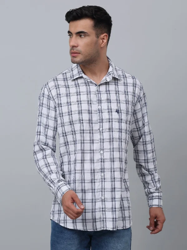 Casual Jackets Men's White Casual Medium Checks Full Sleeve Shirt