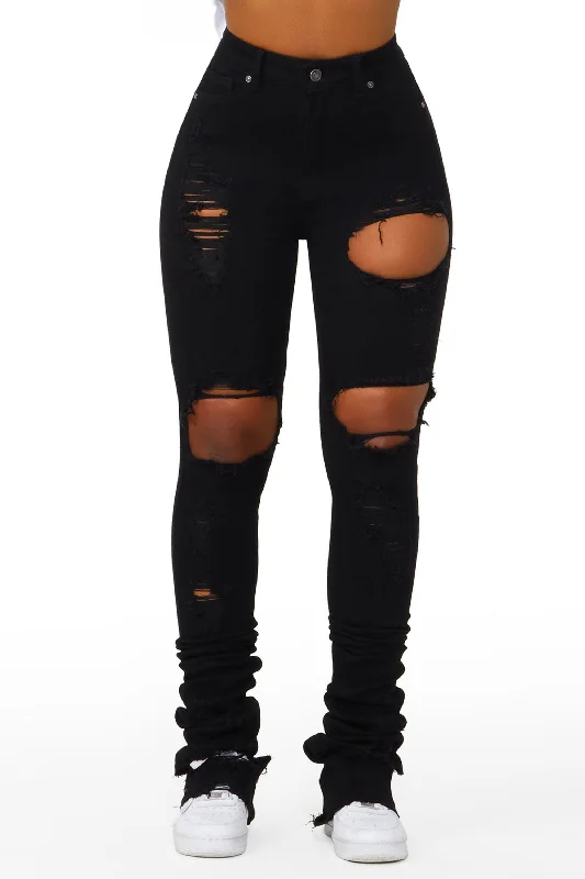 Practical Style Sheana Black Distressed Super Stacked Jean