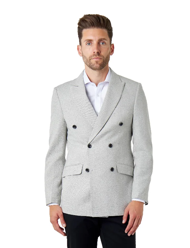 Functional Fashion CALIX – Grey Herringbone Tailored Double Breasted Blazer
