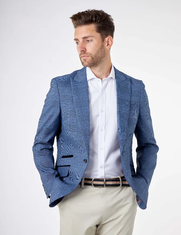 Long Trench Coats EKON – Blue Price of Wales Check Tailored Suit Jacket