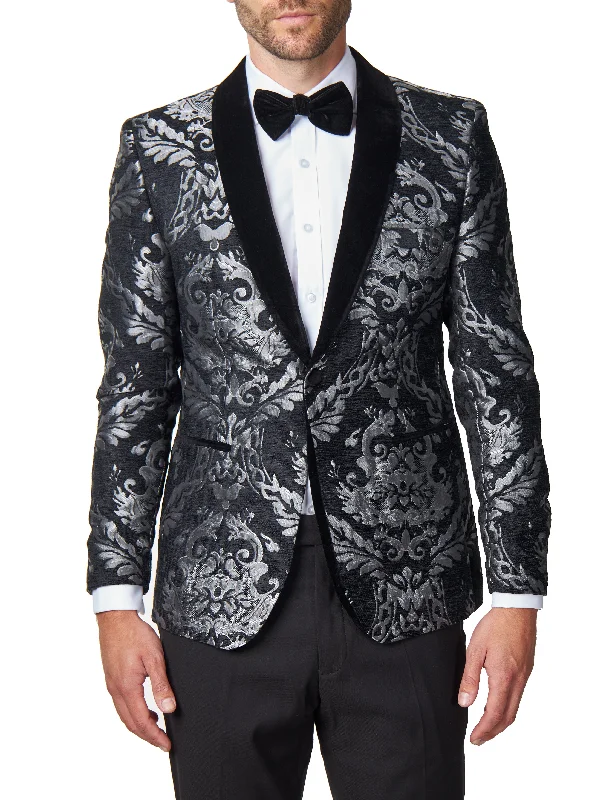 Comfortable Shoes GLEN - GREY FLORAL FOLIAGE VELVET JACQUARD JACKET