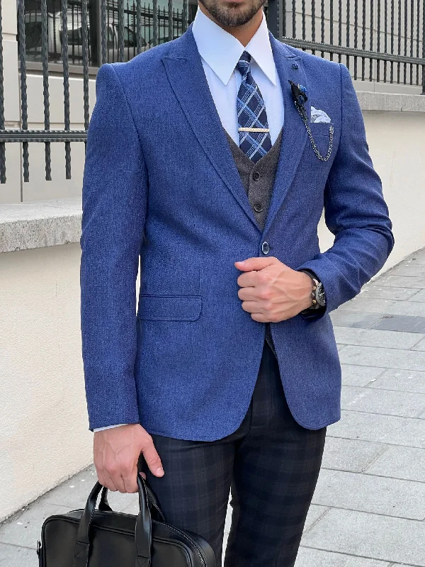 Weekend Outfits Bojoni Astoria Slim Fit High Quality Mono Collar Knitted Sax Blazer
