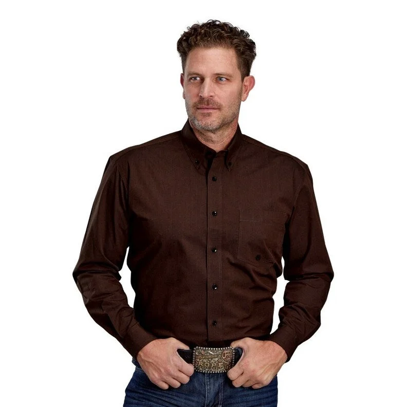 Casual Outfit Roper Western Shirt Mens Solid L/S Button Brown 03-001-0366-0734 BR