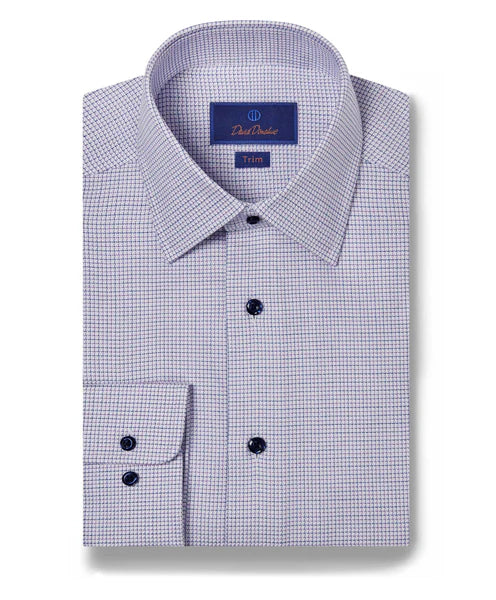 All-Day Wear David Donahue Blue & Purple Micro Dobby Dress Shirt (Trim Fit)