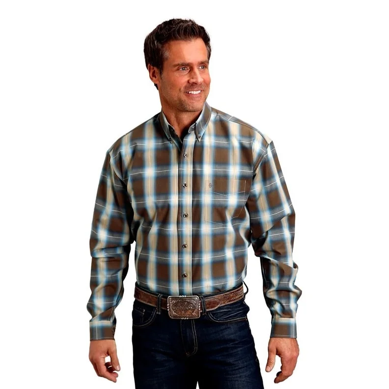 Outdoor Clothing Stetson Western Shirt Mens L/S Button Brown 11-001-0579-6010 BR