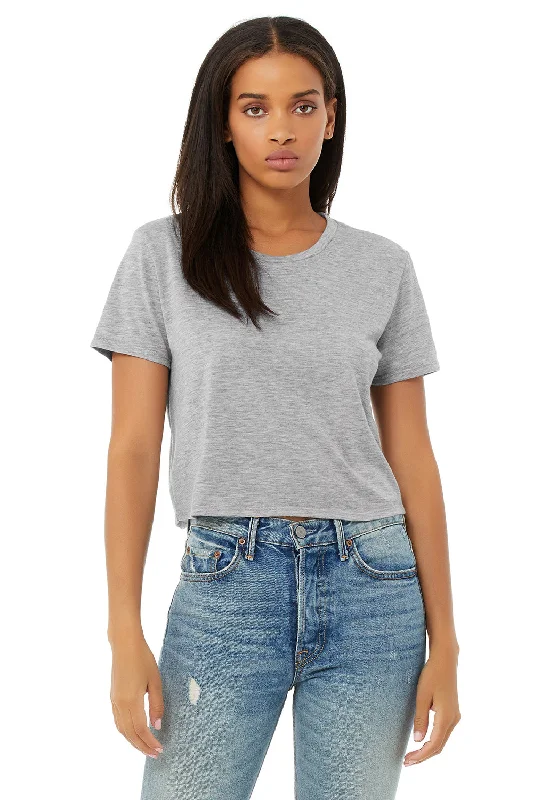 Fashionable In The Times Bella + Canvas Womens Flowy Cropped Short Sleeve Crewneck T-Shirt - Heather Grey