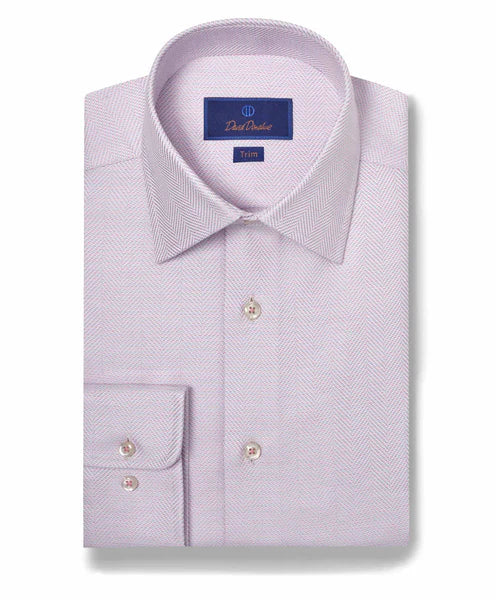 Statement Shoes David Donahue White & Berry Herringbone Dress Shirt (Trim Fit)
