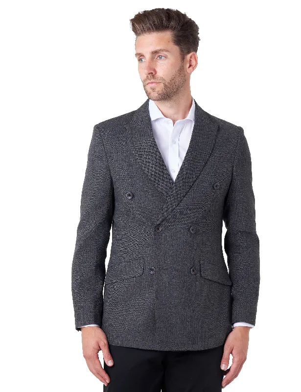 Easy Fashion CALIX – Dark Grey Herringbone Tailored Double Breasted Blazer