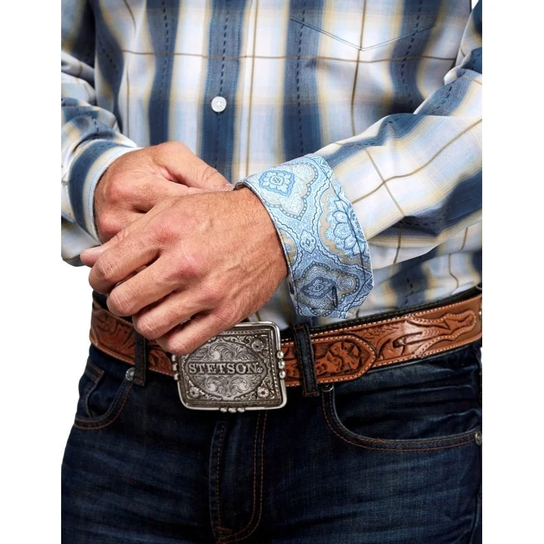 Soft Fabrics Stetson Western Shirt Mens Button L/S Plaid Blue 11-001-0579-5016 BU