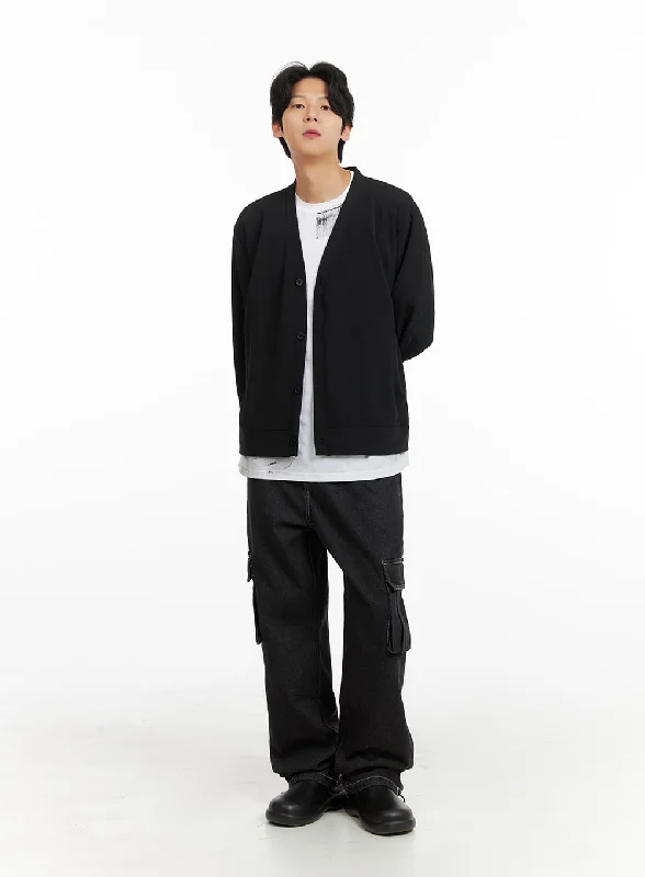 Sporty Chic Men's Denim Cargo Straight Leg Jeans IA402