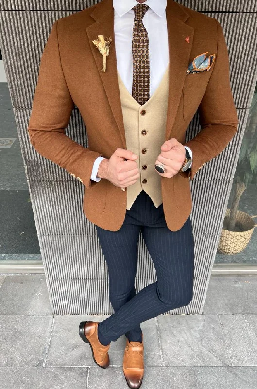 Classic Jackets Rick Slim Fit Baroncelli Italian Fabric Stamped Camel Blazer