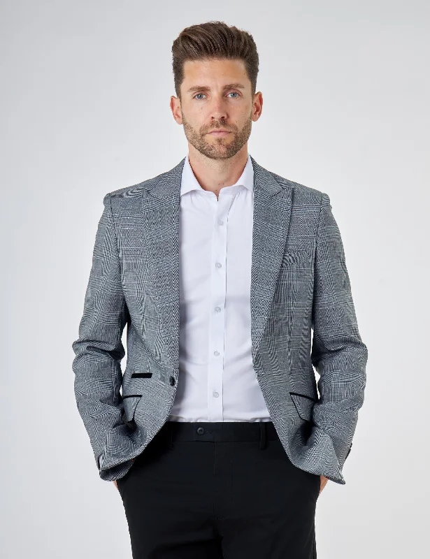 Long Trench Coats Mens Grey Price of Wales Check Tailored Fit Suit Jacket Blazer