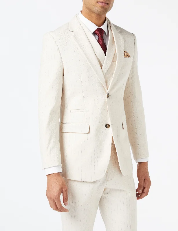 Casual Comfort Cream Gold Pinstripe Wedding Jacket