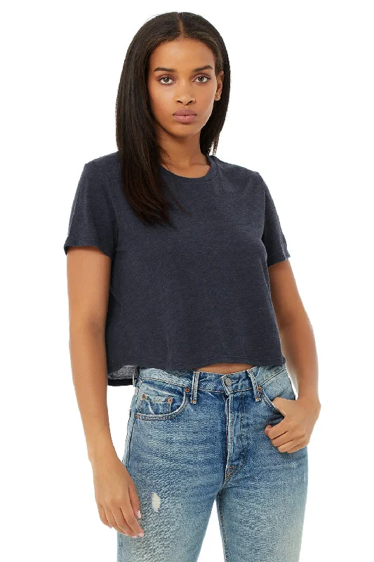 Integrated Design Bella + Canvas Womens Flowy Cropped Short Sleeve Crewneck T-Shirt - Heather Navy Blue