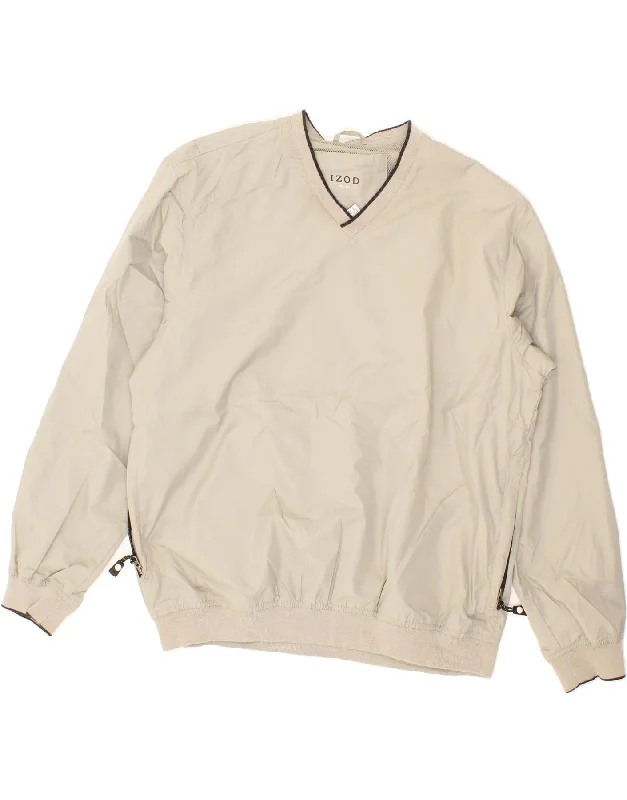 Streetwear Look IZOD Mens Pullover Tracksuit Top Jacket Medium Beige Polyester