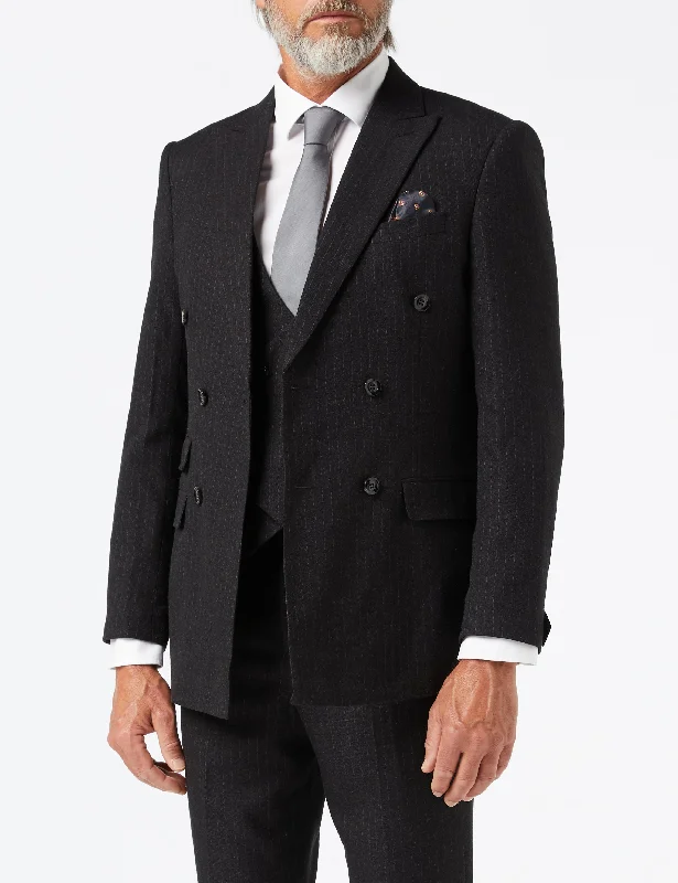 Outdoor Wear BLACK DOUBLE BREASTED PINSTRIPE JACKET & WAISTCOAT