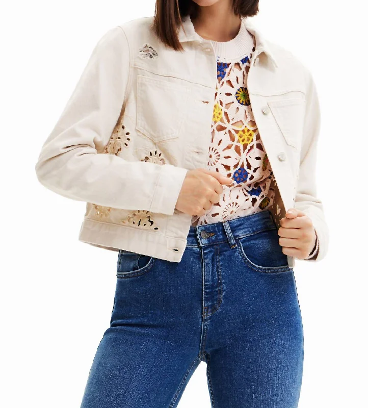 Versatile Itinerary Die-Cut Denim Jacket In Raw